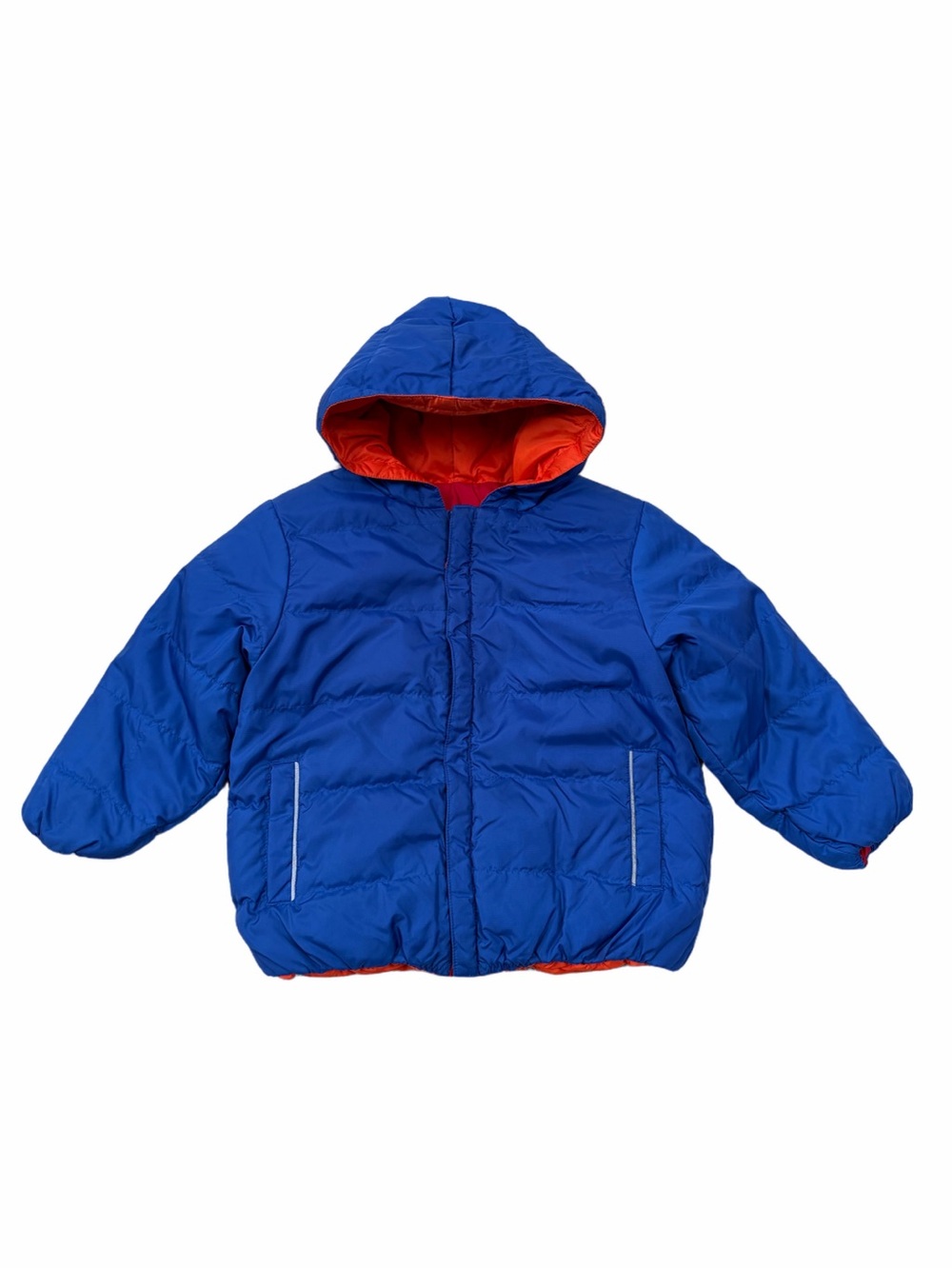 Hanna Andersson Size 110, 5, Blue Red Stripe Reversible Down Fill Puffer Coat
